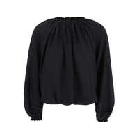 Topuri Black Top With Dropped Shoulders And Curlsin Fabric Woman Femei