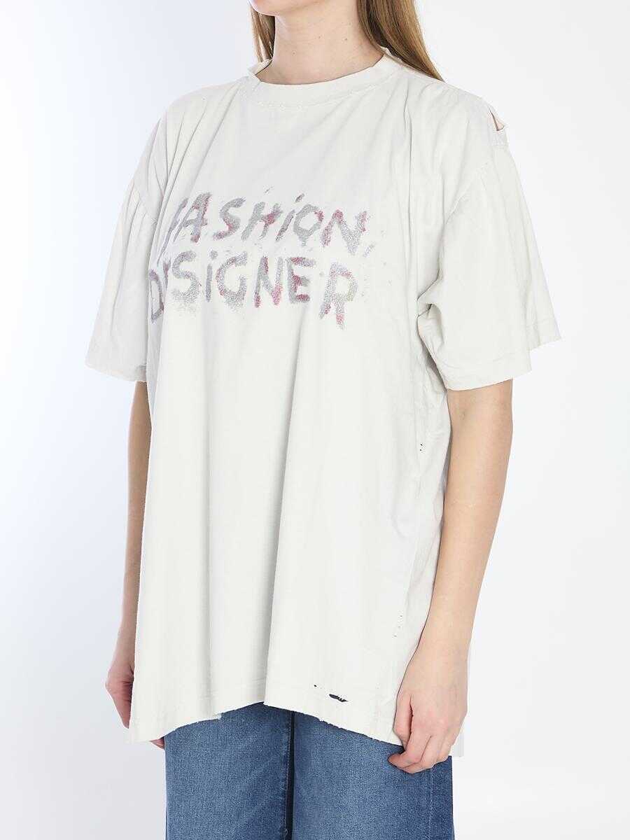 Topuri Balenciaga Distressed Cotton Shirt WHITE Femei (BM 17359443) 2