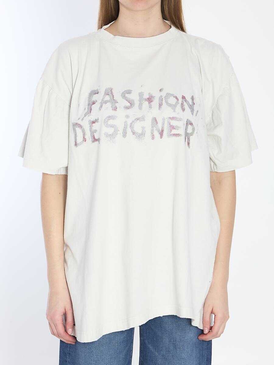 Topuri Balenciaga Distressed Cotton Shirt WHITE Femei (BM 17359443) 1