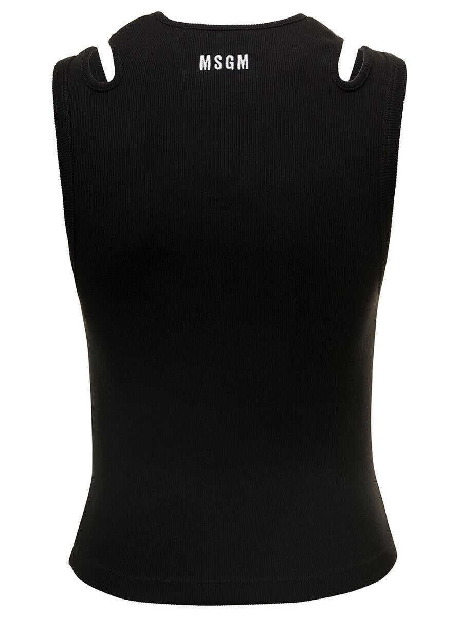 Topuri MSGM Black Ribbed Tank Top With Cut-Out Detailing In Cotton Woman Black Femei (BM 17359512) 2