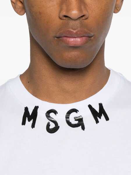 Tricouri MSGM White Crewneck T-Shirt With Logo Lettering On The Neck In Cotton Man WHITE Barbati (BM 17359518) 4