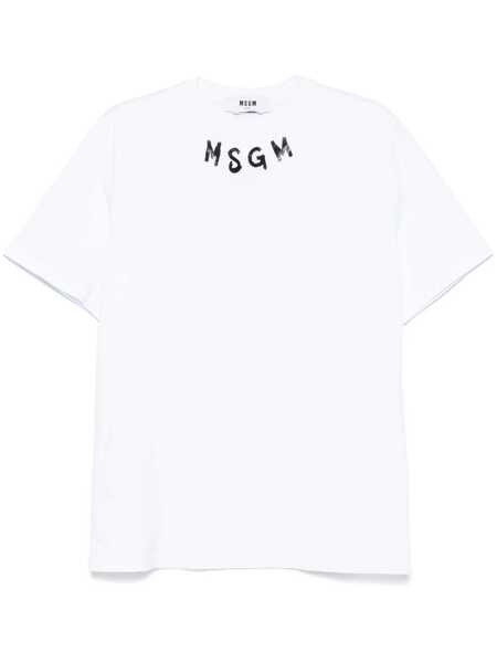 Tricouri MSGM White Crewneck T-Shirt With Logo Lettering On The Neck In Cotton Man WHITE Barbati (BM 17359518) 1