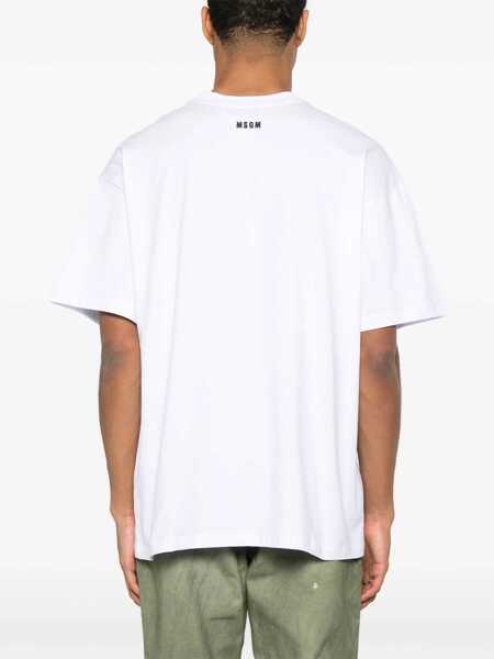 Tricouri MSGM White T-Shirt With Print On The Front And Logo On The Back In Cotton Man WHITE Barbati (BM 17359524) 3