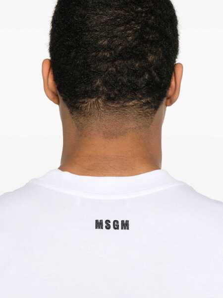 Tricouri MSGM White T-Shirt With Print On The Front And Logo On The Back In Cotton Man WHITE Barbati (BM 17359524) 4