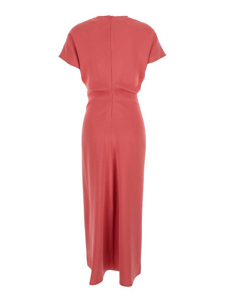 Rochii PLAIN Pink Dress With V Neck And Short Sleeves In Tech Fabric Woman PINK Femei (BM 17360094) 2