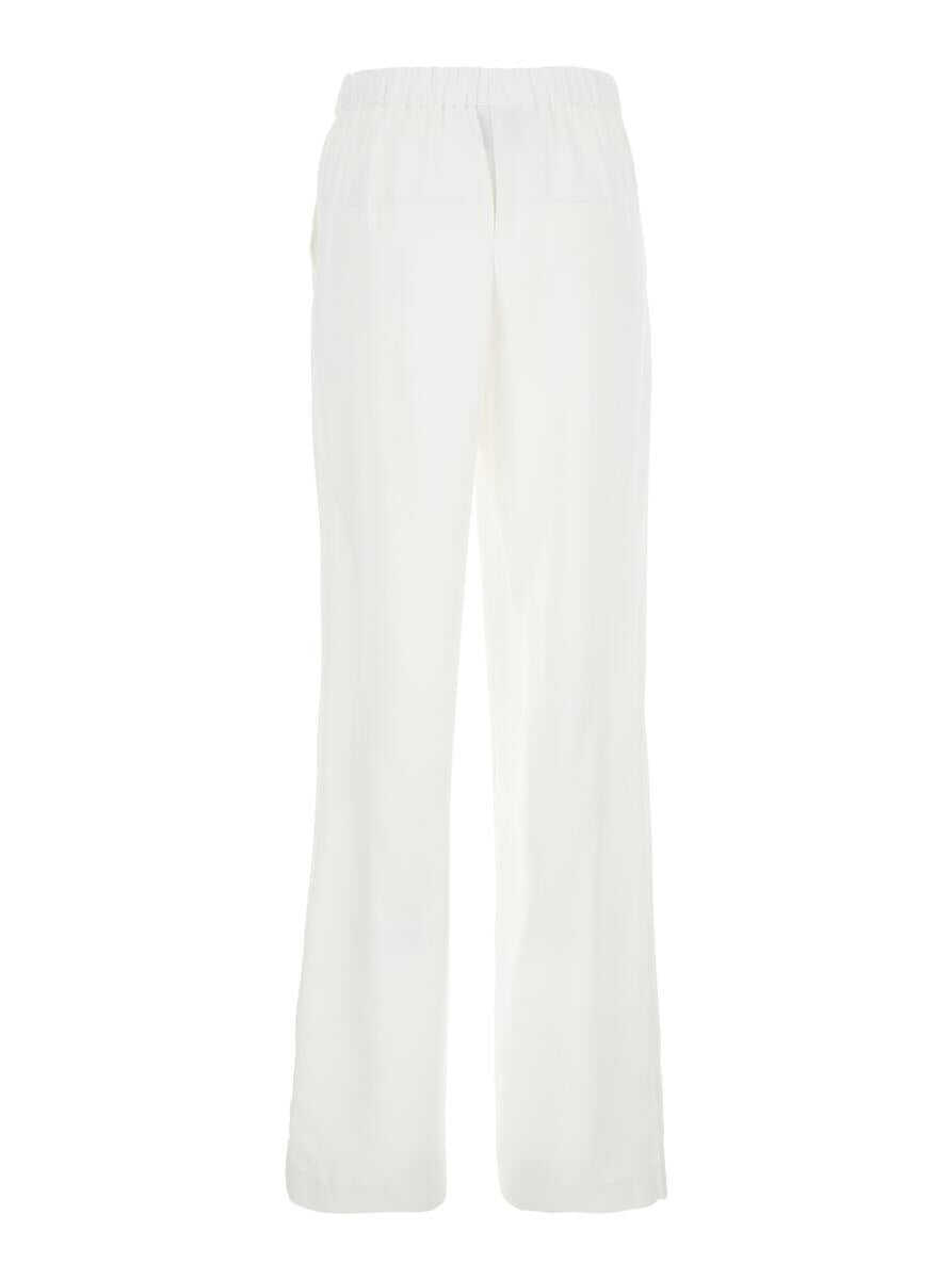 Pantaloni casual PLAIN White Pants With Rear Elastic Waist And Wide Leg In Tech Fabric Woman WHITE Femei (BM 17360103) 2