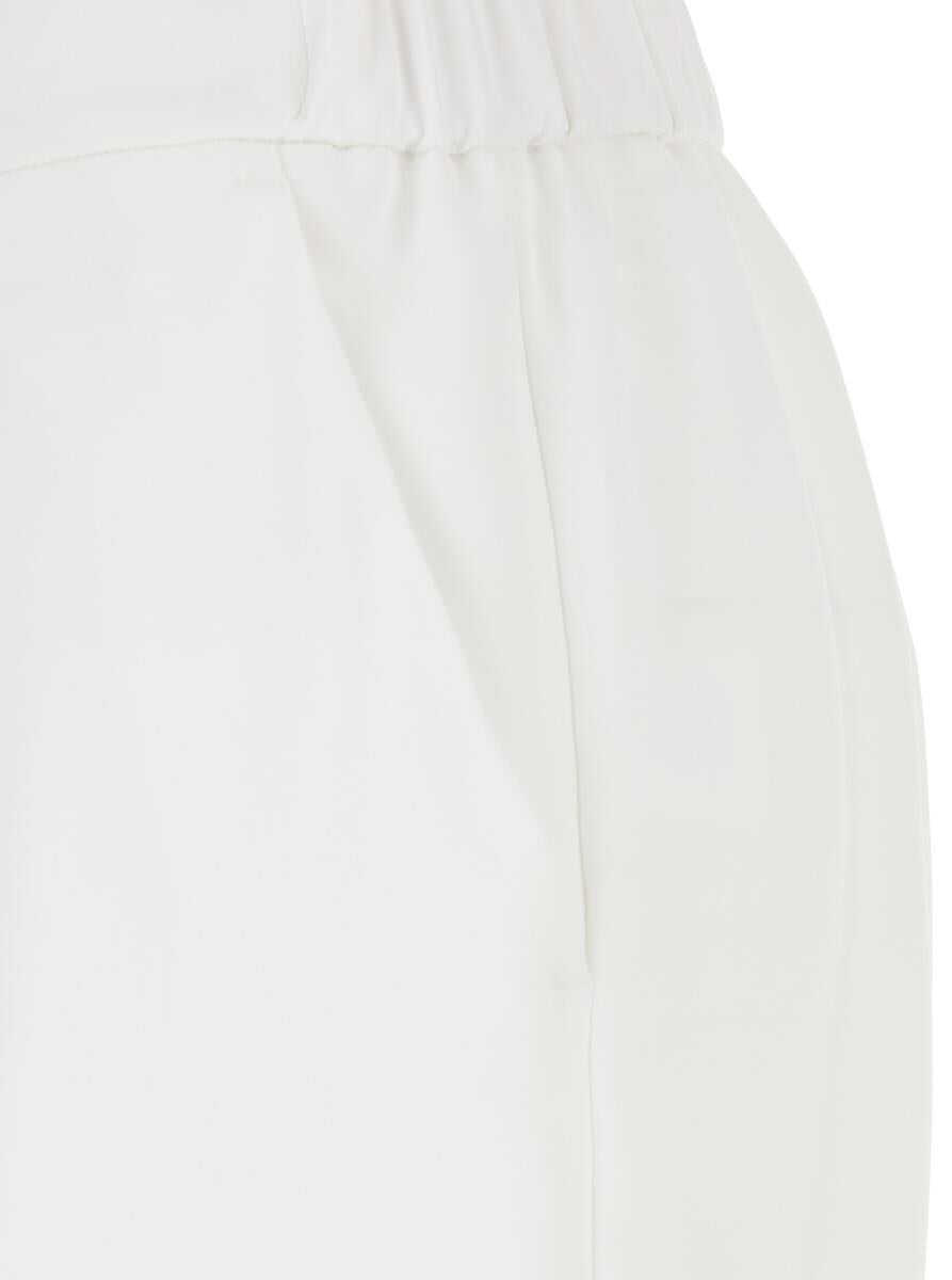 Pantaloni casual PLAIN White Pants With Rear Elastic Waist And Wide Leg In Tech Fabric Woman WHITE Femei (BM 17360103) 3