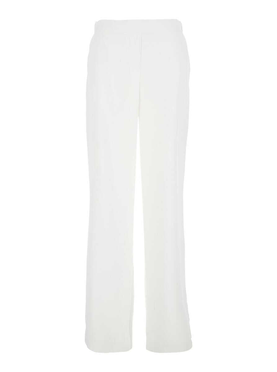 Pantaloni casual PLAIN White Pants With Rear Elastic Waist And Wide Leg In Tech Fabric Woman WHITE Femei (BM 17360103) 1