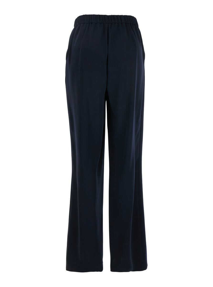 Pantaloni casual PLAIN Blue Pants With Rear Elastic Waist And Wide Leg In Tech Fabric Woman BLUE Femei (BM 17360106) 2