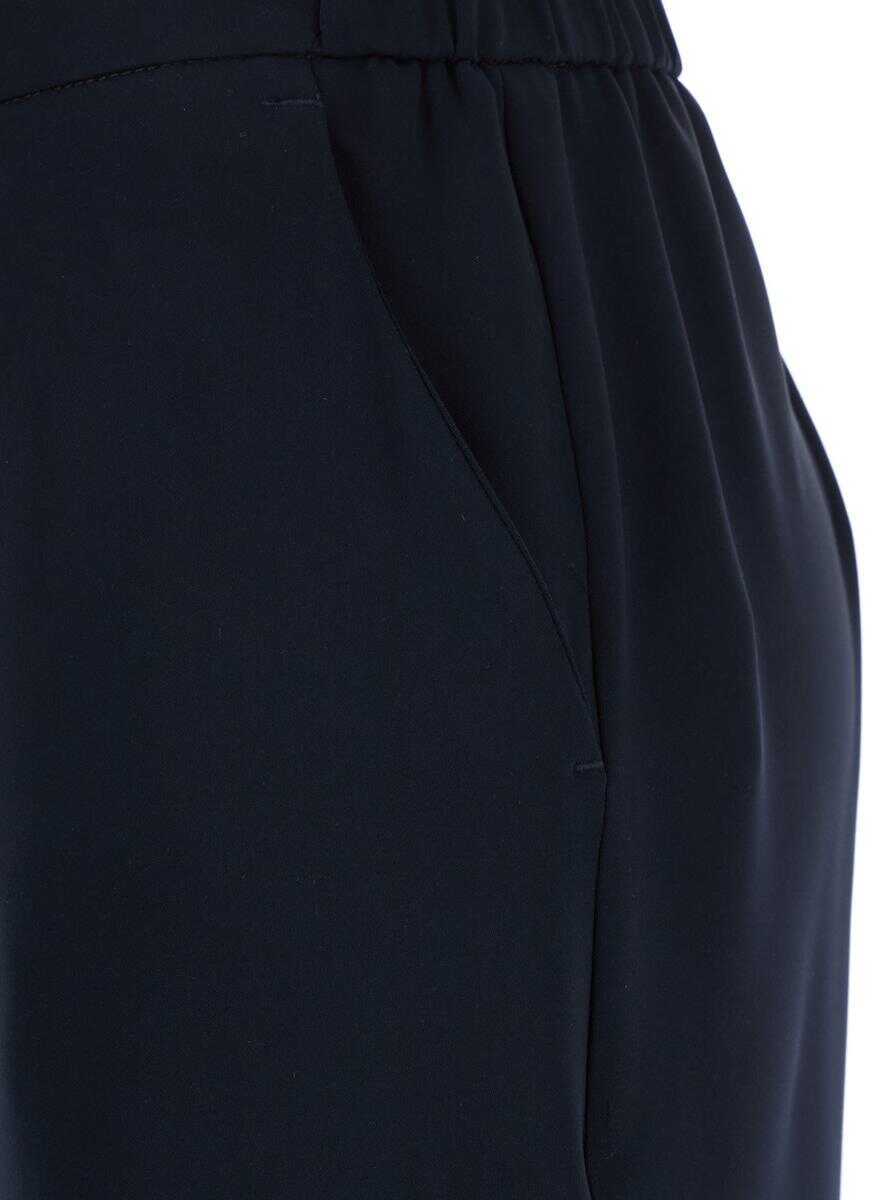 Pantaloni casual PLAIN Blue Pants With Rear Elastic Waist And Wide Leg In Tech Fabric Woman BLUE Femei (BM 17360106) 3