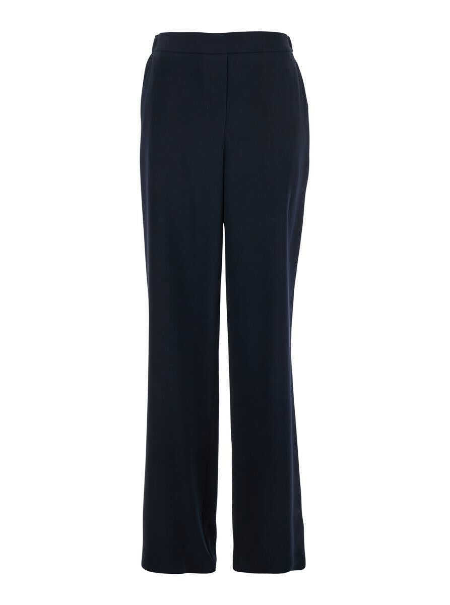 Pantaloni casual PLAIN Blue Pants With Rear Elastic Waist And Wide Leg In Tech Fabric Woman BLUE Femei (BM 17360106) 1