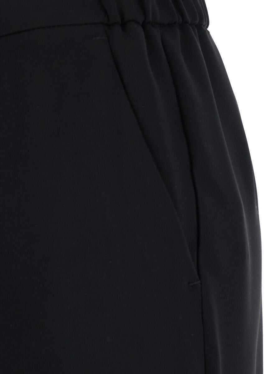 Pantaloni casual PLAIN Black Pants With Elastic Rear Waist And Wide Leg In Tech Fabric Woman Black Femei (BM 17360109) 3