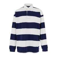 Tricouri Polo Blue Polo Shirt With Classic Collar And All-Over Striped Motif In Cotton Man Barbati