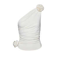 Tricouri Magda Butrym Cream One-Shoulder T-Shirt Femei