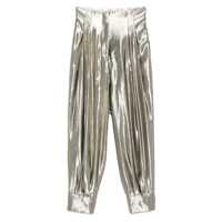 Pantaloni casual Philosophy Di Lorenzo Serafini Silver Casual Trousers Laminated-Effect Femei