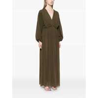Imbracaminte Philosophy Dama - Rochii Philosophy Brown Long Dress With V-Neck And Ruffle Details In Tech Fabric Woman BROWN Femei (BM 17363781) - B-mall.ro