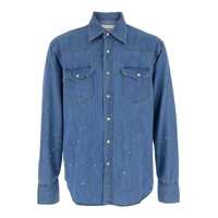 Camasi Light Blue Shirt With Classic Collar And All-Over Hand Painted Details In Denim Man Barbati