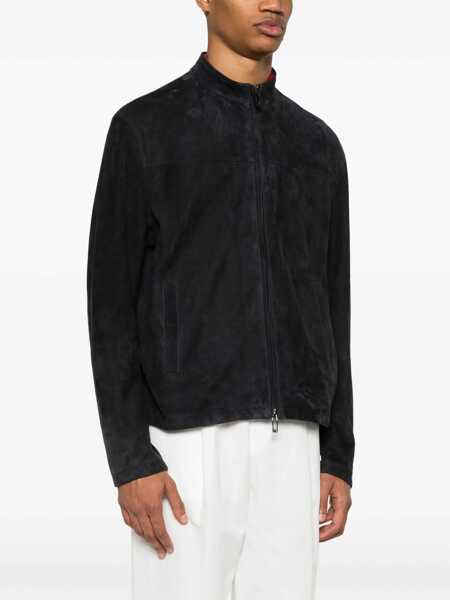 Geci Emporio Armani Blue Jacket With High Collar And Logo Patch On The Back In Suede Man BLUE Barbati (BM 17367585) 3