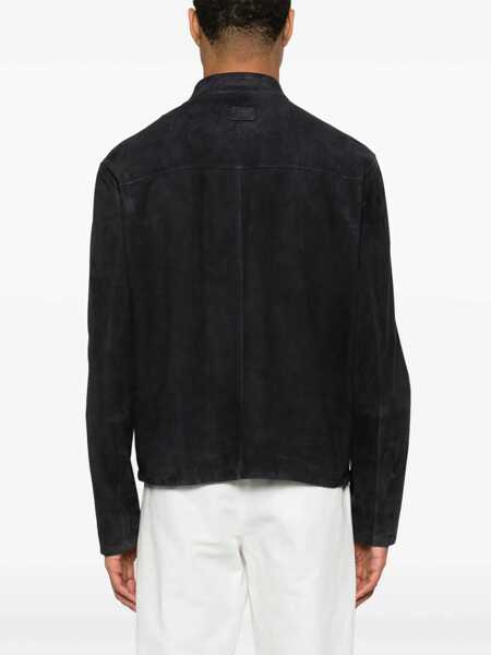 Geci Emporio Armani Blue Jacket With High Collar And Logo Patch On The Back In Suede Man BLUE Barbati (BM 17367585) 4