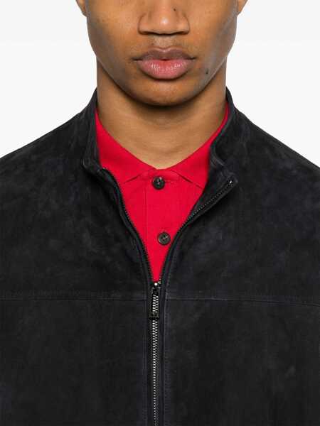 Geci Emporio Armani Blue Jacket With High Collar And Logo Patch On The Back In Suede Man BLUE Barbati (BM 17367585) 5