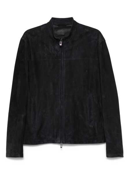 Geci Emporio Armani Blue Jacket With High Collar And Logo Patch On The Back In Suede Man BLUE Barbati (BM 17367585) 1