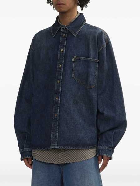 Camasi ERL Blue Shirt With Pointed Collar And Logo Patch On The Front In Denim Man BLUE Barbati (BM 17367687) 3