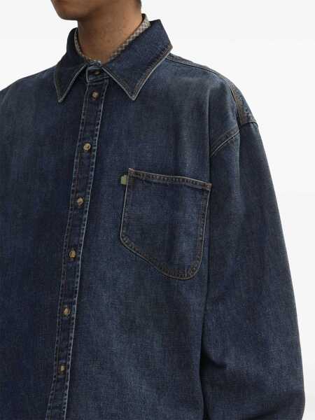 Camasi ERL Blue Shirt With Pointed Collar And Logo Patch On The Front In Denim Man BLUE Barbati (BM 17367687) 5