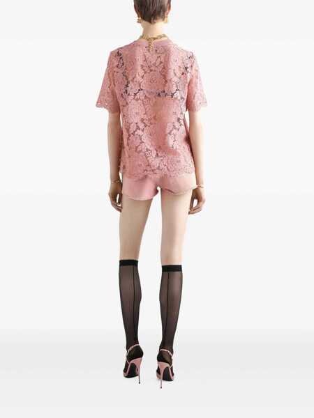 Tricouri Dolce & Gabbana Dolce & Gabbana Lace Crew-Neck T-Shirt PINK Femei (BM 17367882) 3