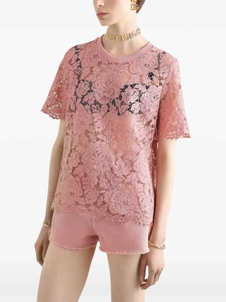 Tricouri Dolce & Gabbana Dolce & Gabbana Lace Crew-Neck T-Shirt PINK Femei (BM 17367882) 4