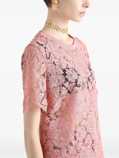 Tricouri Dolce & Gabbana Dolce & Gabbana Lace Crew-Neck T-Shirt PINK Femei (BM 17367882) 5