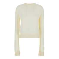 Pulovere White Cropped Crewneck Sweater With Tonal Logo Embroidery In Cotton Woman Femei