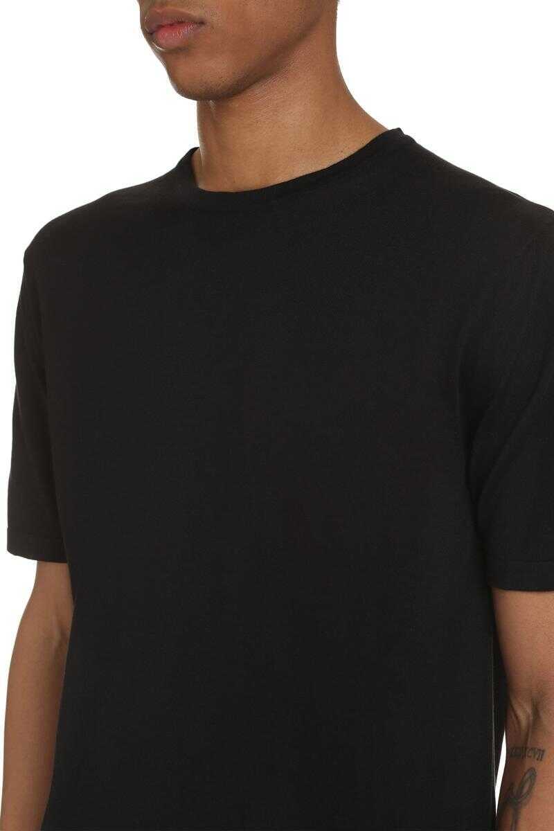 Tricouri THE ALPHABET The Alphabet The Knit - Cotton Knit T-Shirt Black Barbati (BM 17376393) 5