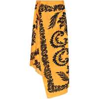 Fuste Orange Skirt With Asymmetric Design And All-Over Stencil Floral Print In Viscose Woman Femei