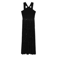 Rochii D.Exterior Black Flared Long Dress With Lurex-Effect Femei