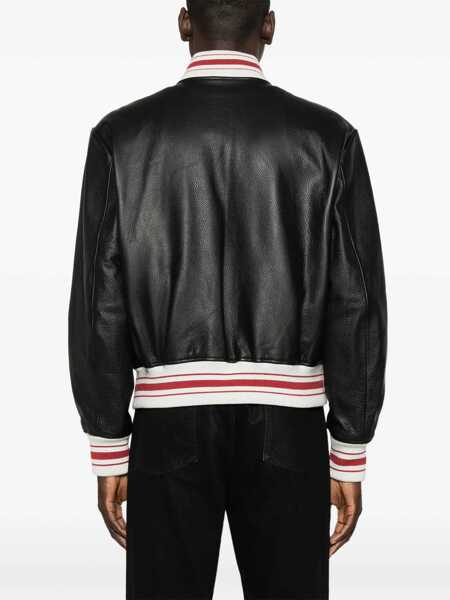 Bomber jacket AMIRI Black Bomber Jacket With Logo Patch In Leather Man Black Barbati (BM 17383878) 4