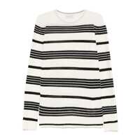 Pulovere Moncler White Striped Cotton Blend Sweater Femei