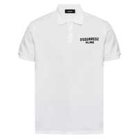 Tricouri Polo DSQUARED2 White Polo Shirt With Embroidered Logo On The Front In Cotton Man