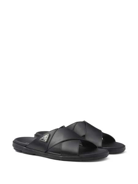 Sandale Prada Prada Leather Slides With Logo Black Barbati (BM 17389851) 2