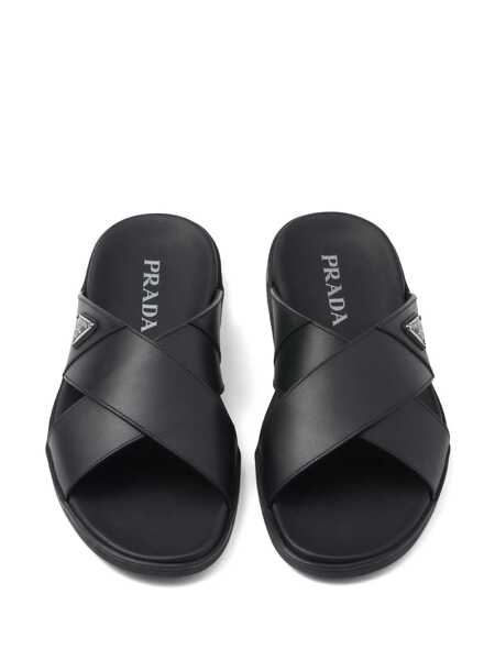 Sandale Prada Prada Leather Slides With Logo Black Barbati (BM 17389851) 4