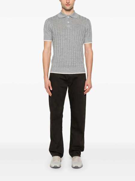 Tricouri Polo Brunello Cucinelli Brunello Cucinelli Ribbed Polo Shirt GRAY Barbati (BM 17390454) 2