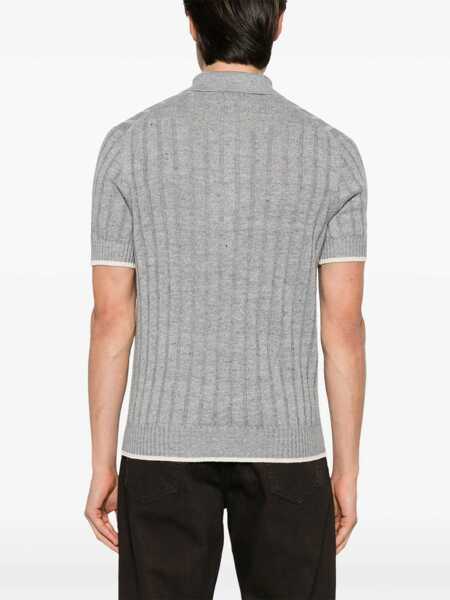 Tricouri Polo Brunello Cucinelli Brunello Cucinelli Ribbed Polo Shirt GRAY Barbati (BM 17390454) 3