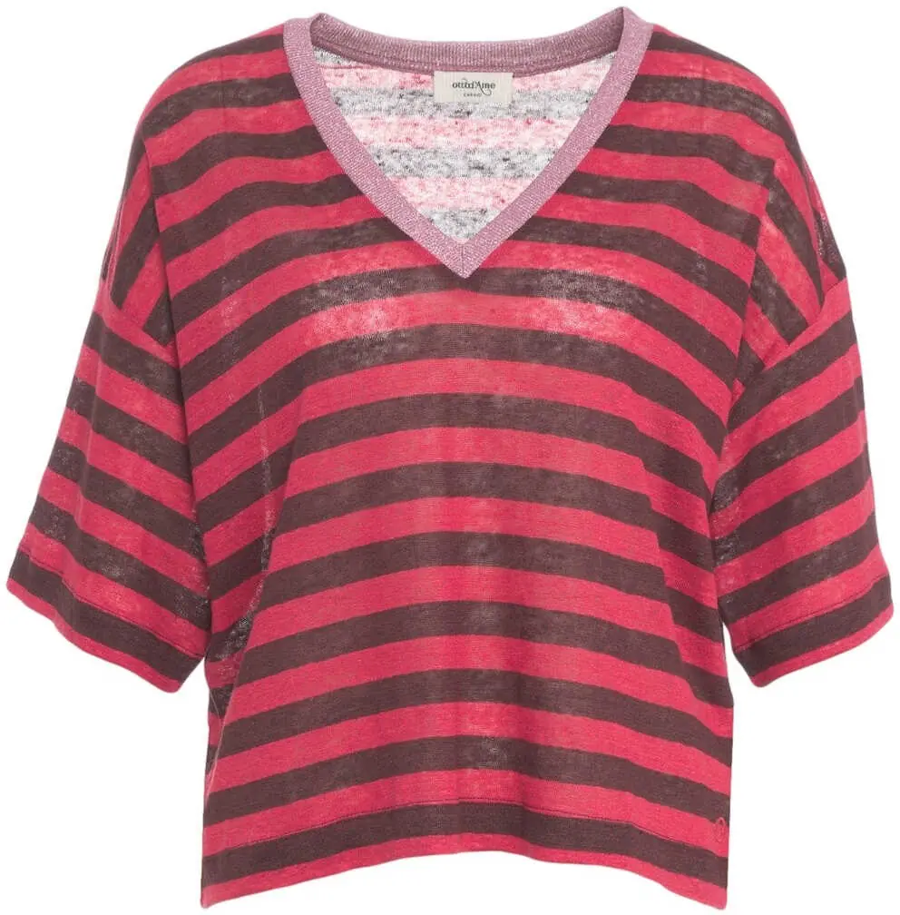 Tricouri Otto d ame Striped linen t-shirt Red Femei (BM 17391553) 1