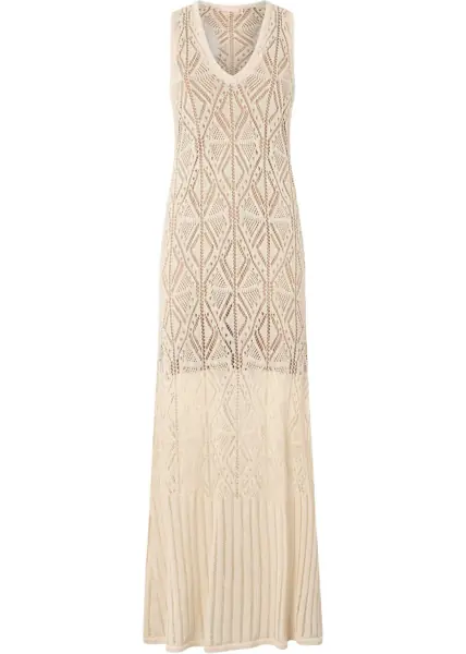 Rochii lungi Liu Jo Lace crochet maxi dress Beige Femei (BM 17391589) 1