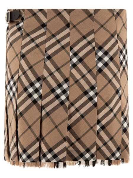 Fuste casual Burberry Check wool blend mini kilt Beige Femei (BM 17395587) 2