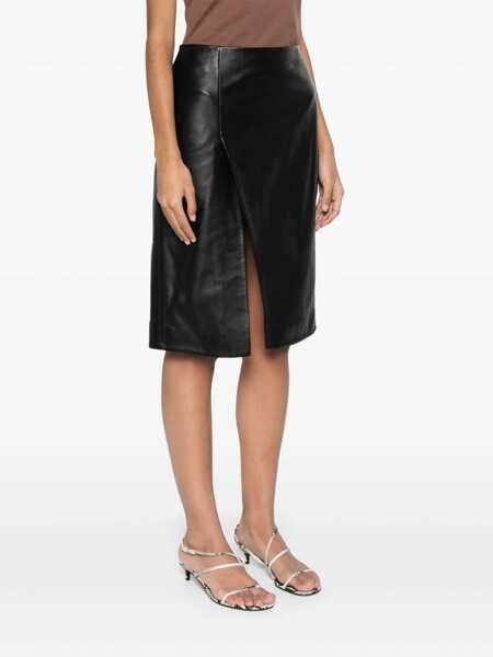 Fuste casual Loulou Studio Leather midi skirt Black Femei (BM 17402688) 3
