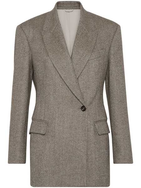 Sacouri Brunello Cucinelli Brushed techno wool chevron blazer with monili Brown Femei (BM 17405169) 1