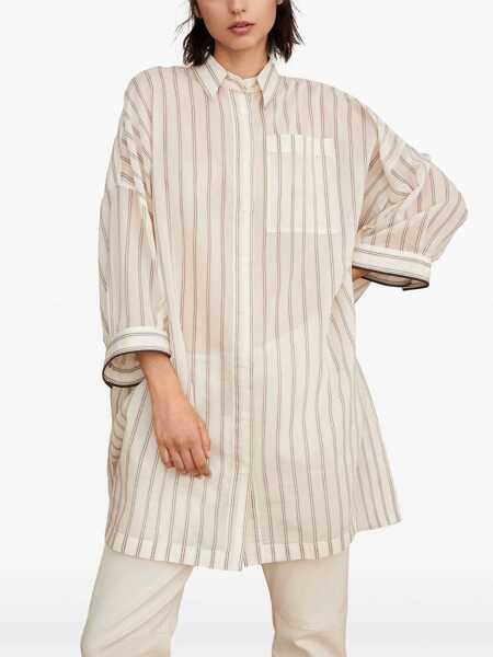 Camasi office Brunello Cucinelli Camicia con dettaglio catena di monili Beige Femei (BM 17405778) 3