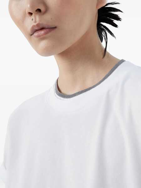 Tricouri Brunello Cucinelli Cotton jersey T-shirt with Precious Faux Layering White Femei (BM 17405808) 5
