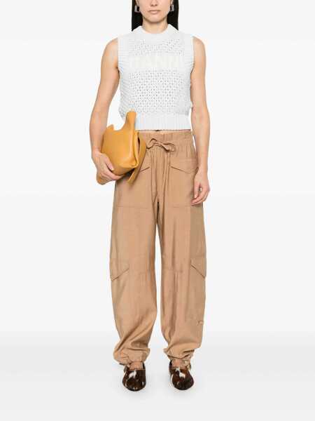 Pantaloni casual Ganni Light Slub High Waist Pocket Pants Beige Femei (BM 17407950) 2