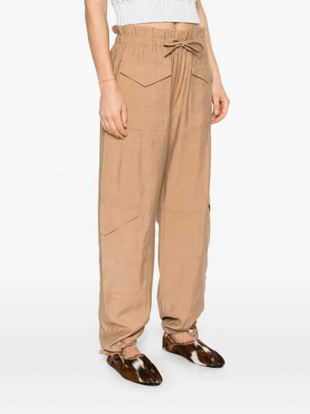 Pantaloni casual Ganni Light Slub High Waist Pocket Pants Beige Femei (BM 17407950) 3